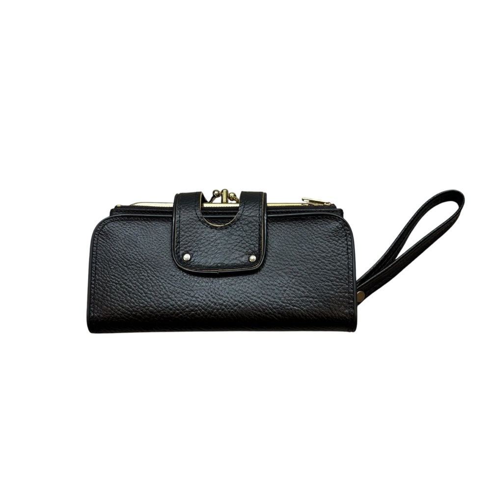 Brand‎ new without Tags Vintage Black Faux Leather KISS Lock Wristlet Wallet
